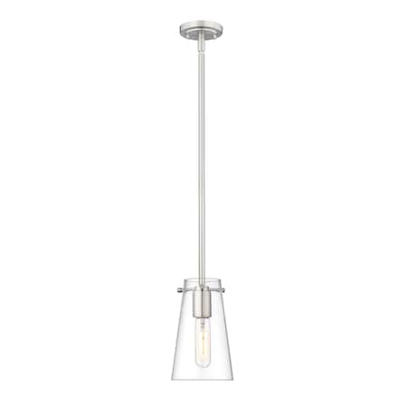 Z-Lite Kira Pendant, 1-Light, 5 In.W x 8 In.H, Brushed Nickel/Clear 7508MP-ROD-BN